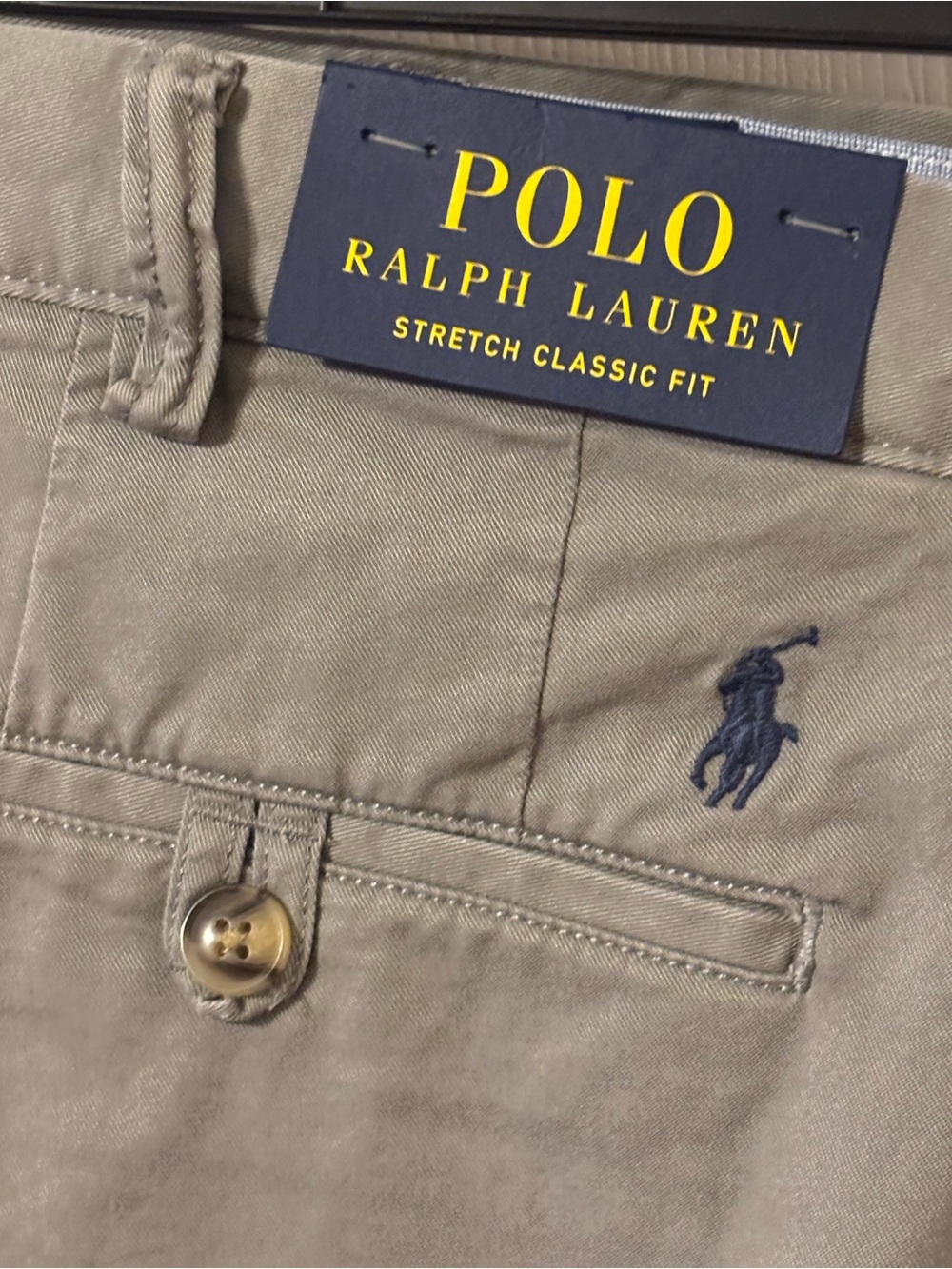 Classic Polo Ralph Lauren Stretch Classic Fit Chinos - Khaki with Navy Logo